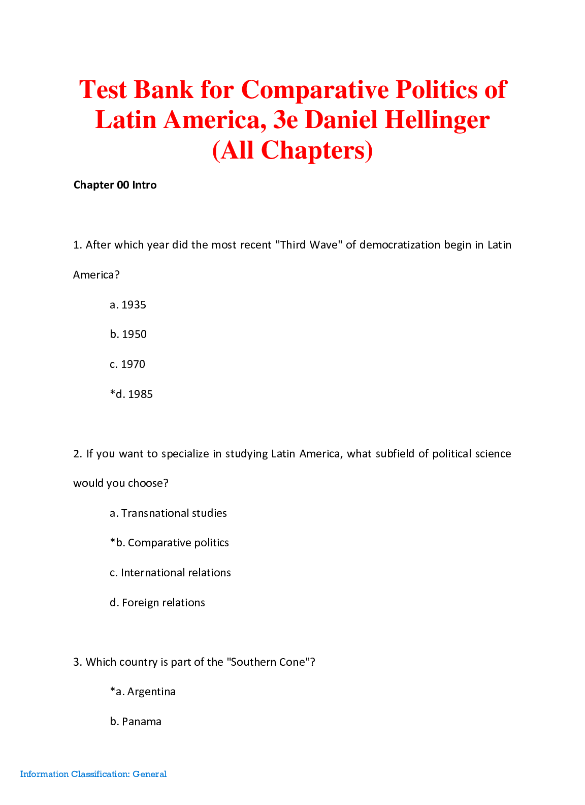 Preview of Comparative Politics of Latin America, 3e Daniel Hellinger (Test Bank)